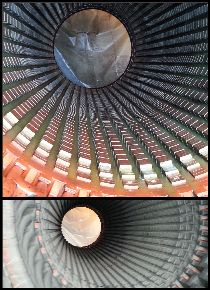Turbine Generator Stator and Windings Before and After Dry Ice Blasting